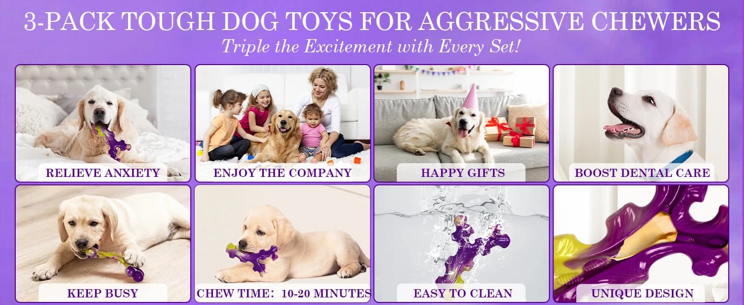 Tough Dog Toys for Aggressive Chewers 3 Pack — Indestructible Dog Toys for Large Dogs — product details