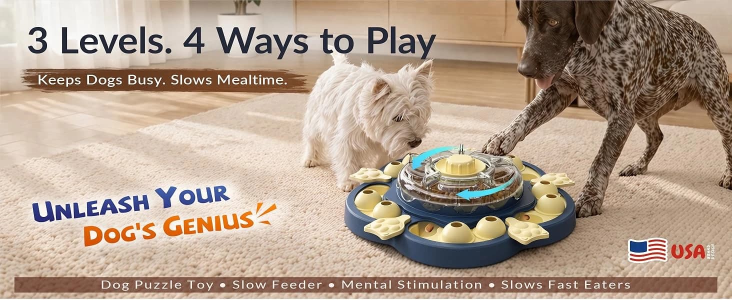 3-Level Dog Puzzle Toy — Spin to Release Treat Dispenser and Slow Feeder — product details