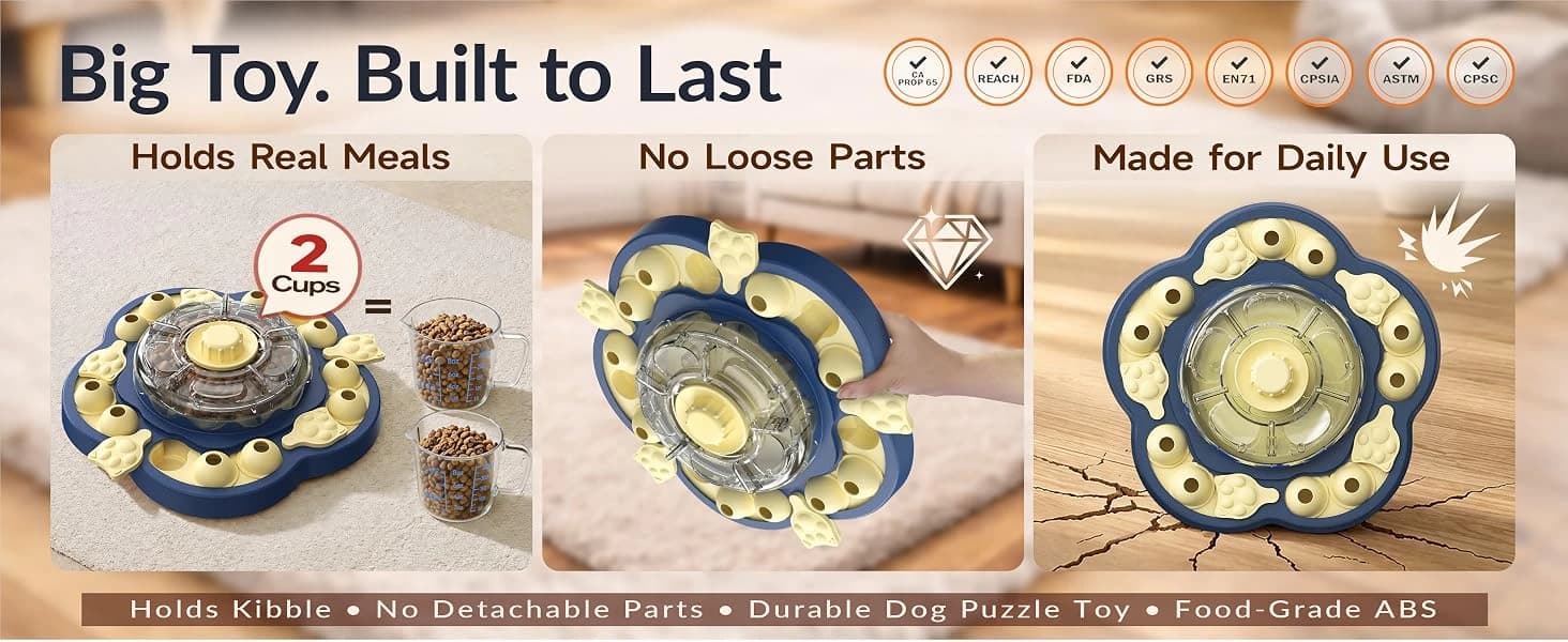 3-Level Dog Puzzle Toy — Spin to Release Treat Dispenser and Slow Feeder — product details