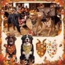 50 Pcs Fall Paw Print Dog Bandanas Bulk — Autumn Thanksgiving Party