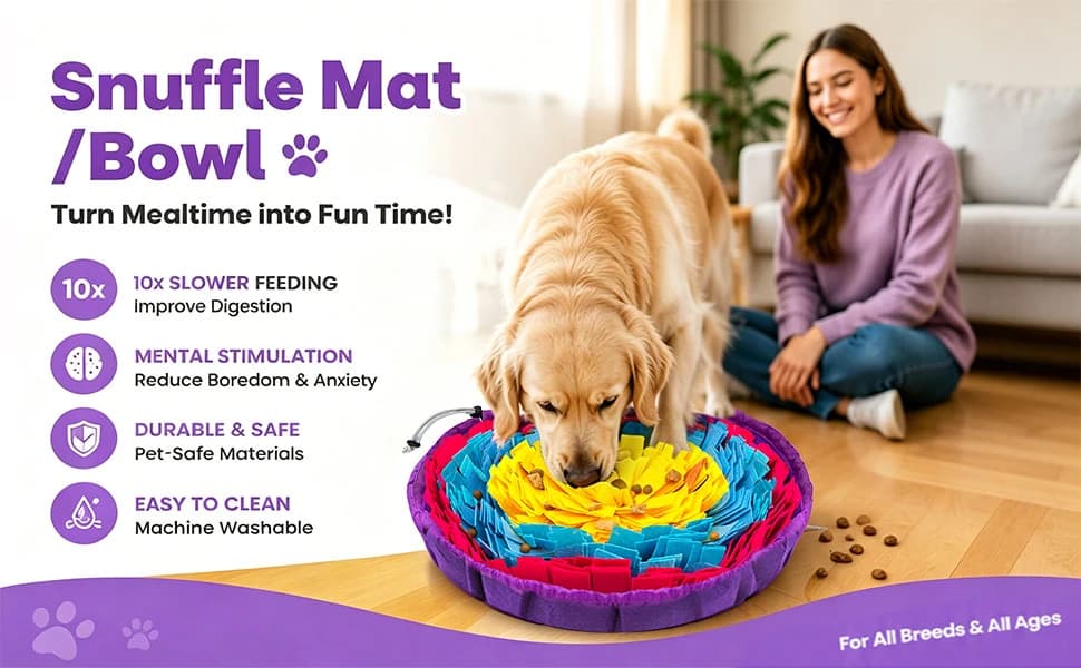 Snuffle Mat for Dogs — 19"x19" - Slow Feeder Bowl & Interactive Dog Puzzle Toy — Mental Stimulation and Boredom Relief | 2-in-1 Snuffle Mat & Slow Feeder