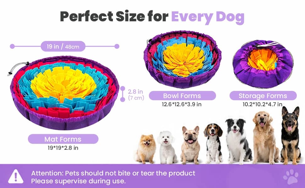 Snuffle Mat for Dogs — 19"x19" - Slow Feeder Bowl & Interactive Dog Puzzle Toy — Fits Small, Medium and Large Dogs & Cats of Every Breed