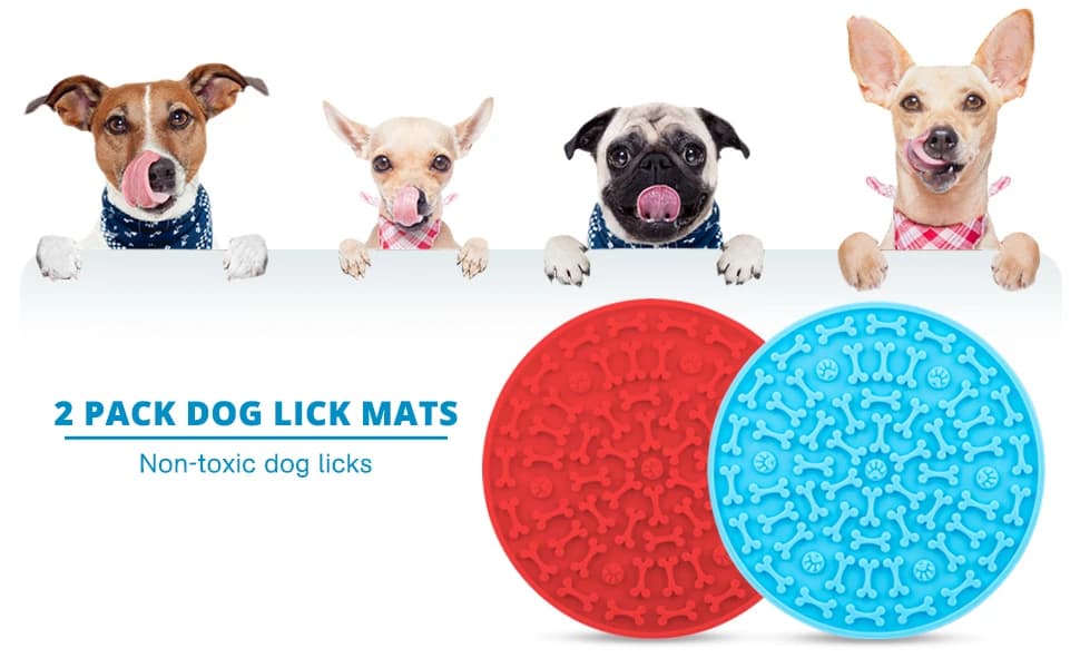 Dog Lick Pad, Pet Bathing Grooming Distraction Wall Mounted Silicone Slow Feeder Mat with Strong Suction, 2 Pack — product details
