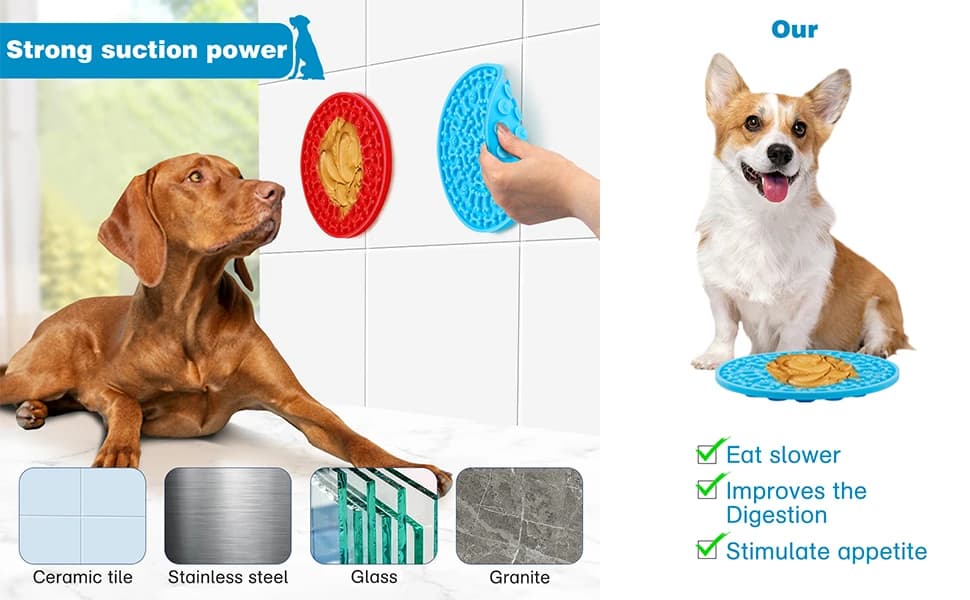 Dog Lick Pad, Pet Bathing Grooming Distraction Wall Mounted Silicone Slow Feeder Mat with Strong Suction, 2 Pack — product details