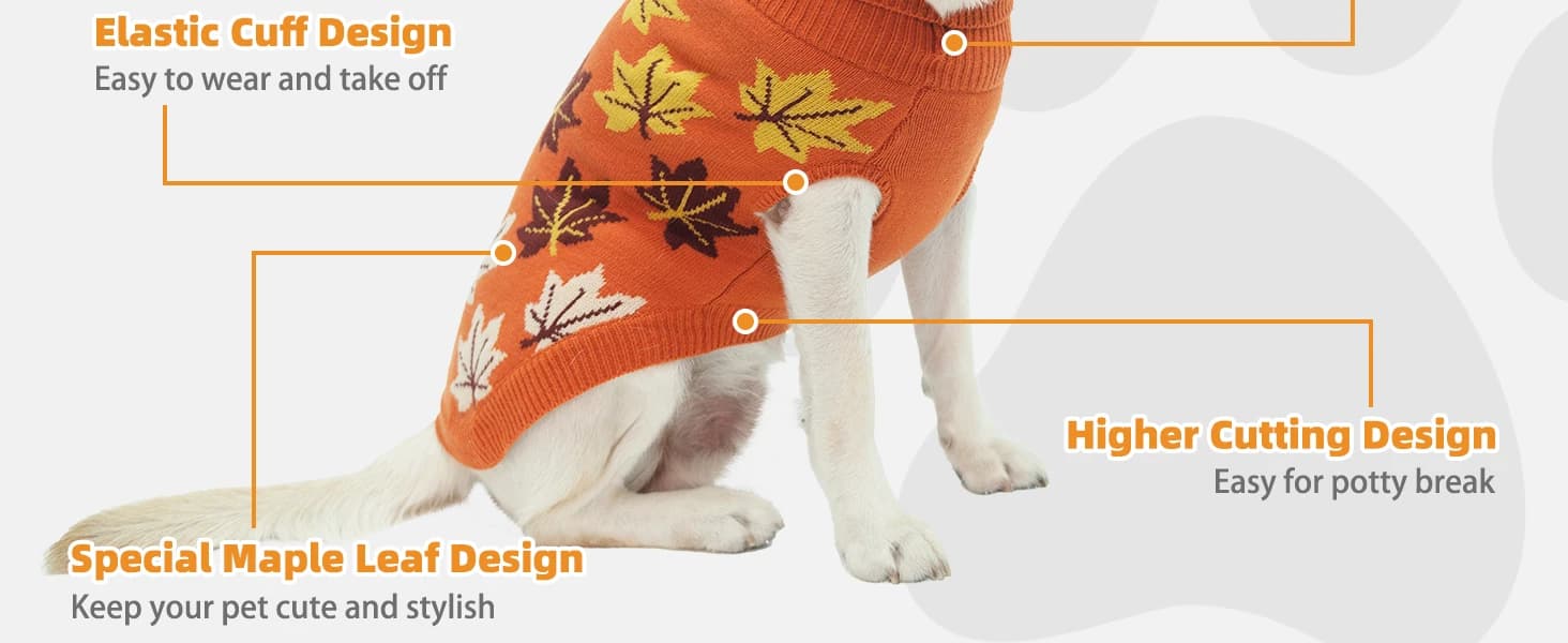 Small Dog Sweater — Fall Dog Sweater with Autumn Maple Leaf Pattern — product details