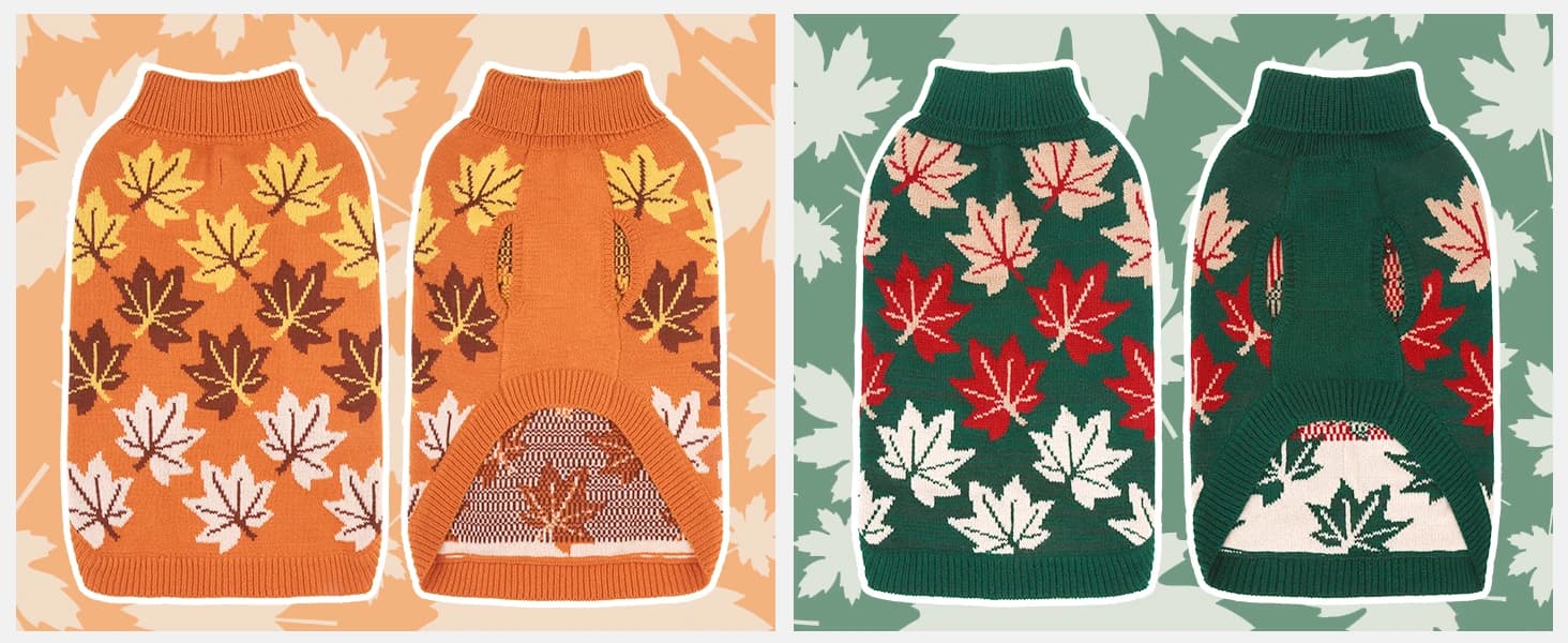 Small Dog Sweater — Fall Dog Sweater with Autumn Maple Leaf Pattern — Suitable not only for girls but also for boys