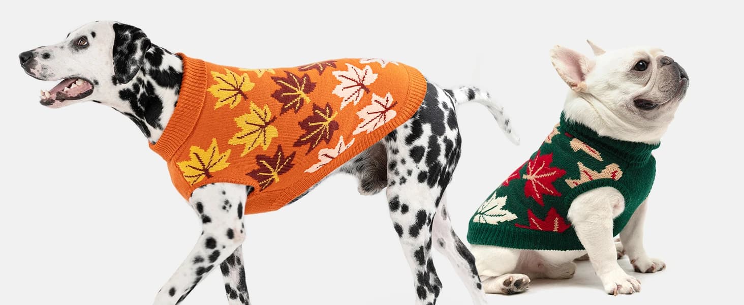Small Dog Sweater — Fall Dog Sweater with Autumn Maple Leaf Pattern — product details