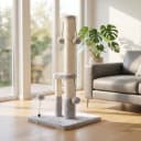 Tall Cat Scratching Post, Double Lower Posts Extra Stable Cat Post Tree Scratcher with Sisal Rope and Teasing 4