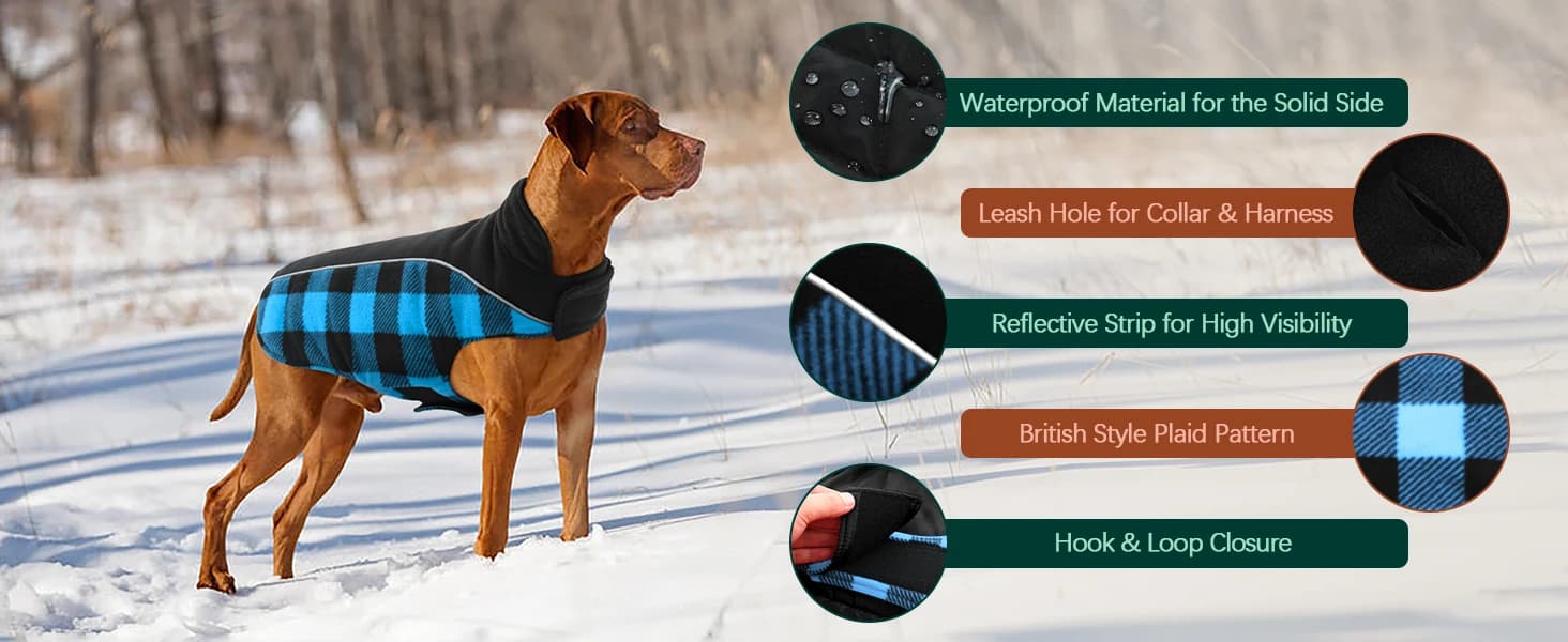 Dog Winter Coat — Reversible Waterproof Dog Jacket with Reflective Strip — product details