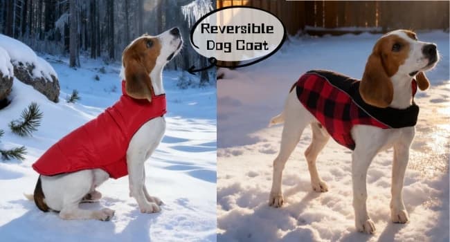 Dog Winter Coat — Reversible Waterproof Dog Jacket with Reflective Strip — Reversible Dog Winter Coat