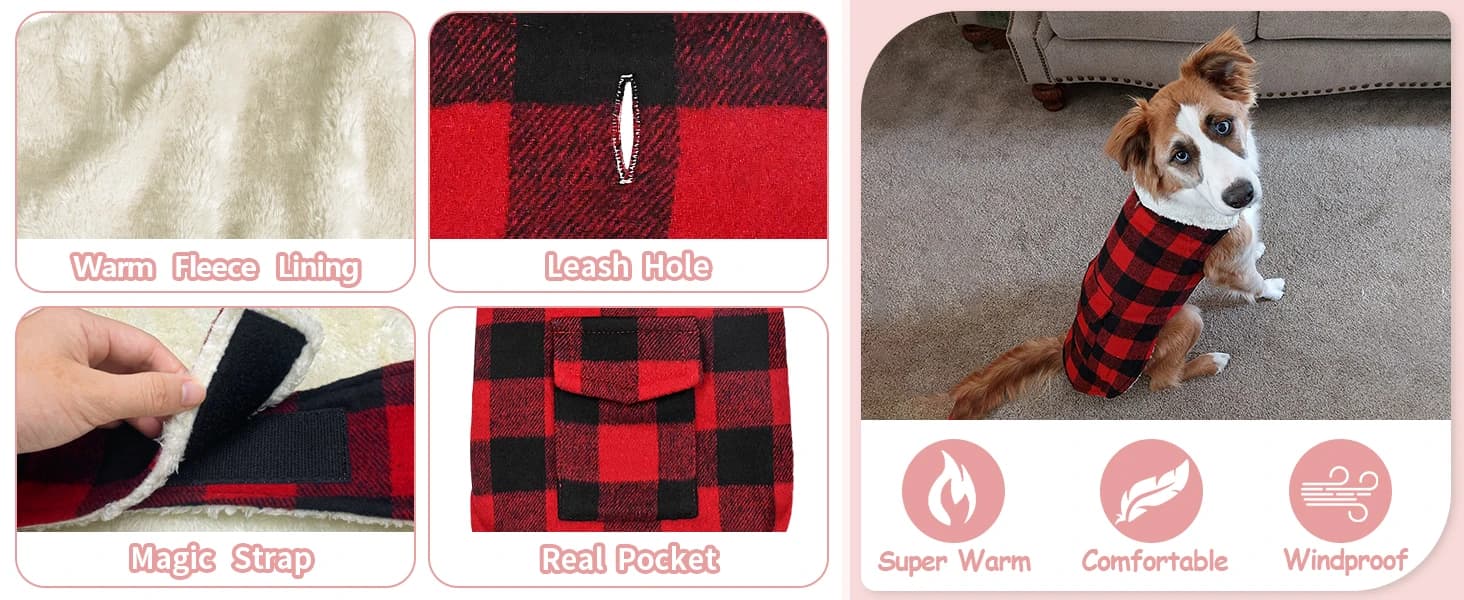 Classic Fleece Plaid Dog Coat Jacket with Pocket — product details