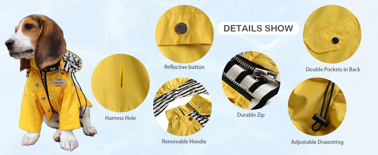 Dog Zip Up Raincoat with Reflective Buttons — product details