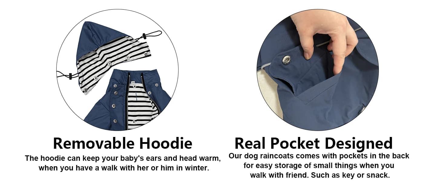 Dog Zip Up Raincoat with Reflective Buttons — product details