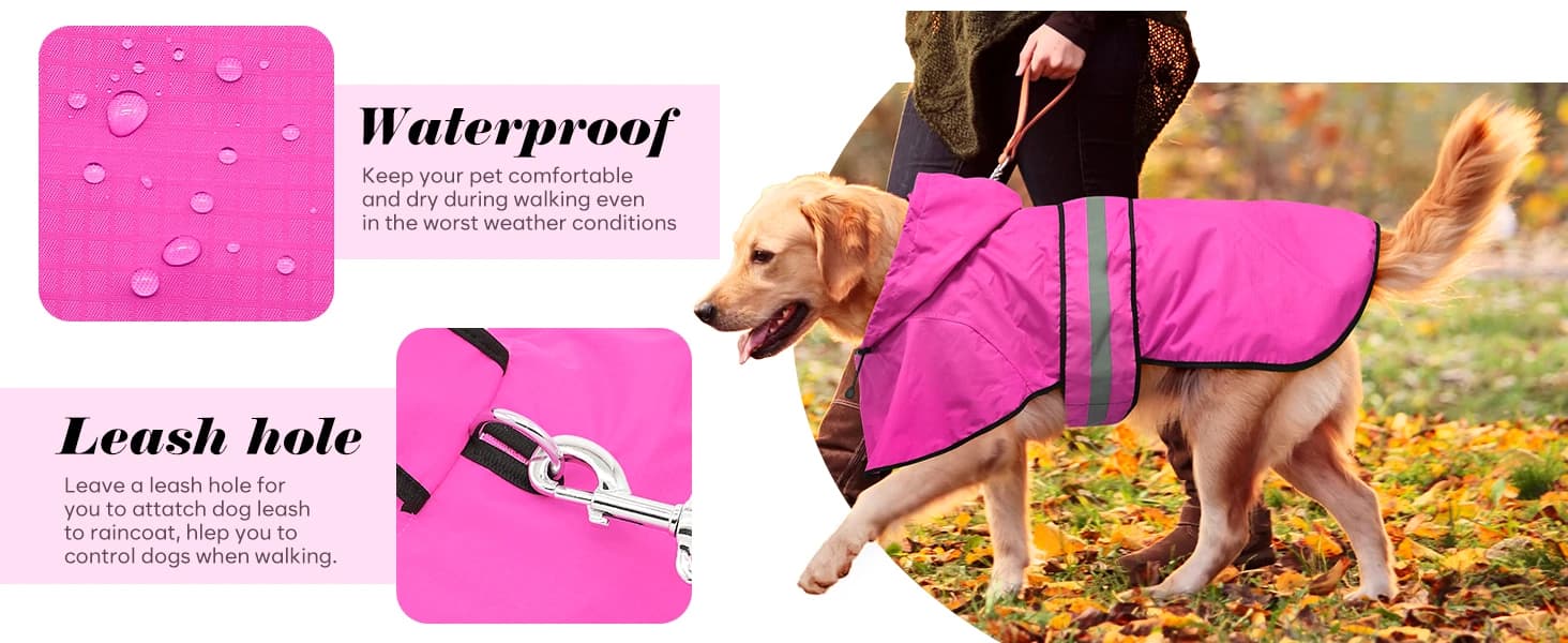 Reflective Dog Rain Coat - Waterproof Adjustable Pet Raincoat Jacket — Lightweight Hooded Dog Rain Coat Poncho — product details