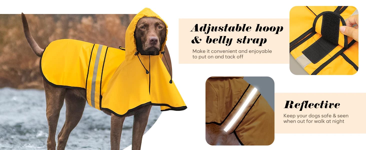 Reflective Dog Rain Coat - Waterproof Adjustable Pet Raincoat Jacket — Lightweight Hooded Dog Rain Coat Poncho — product details