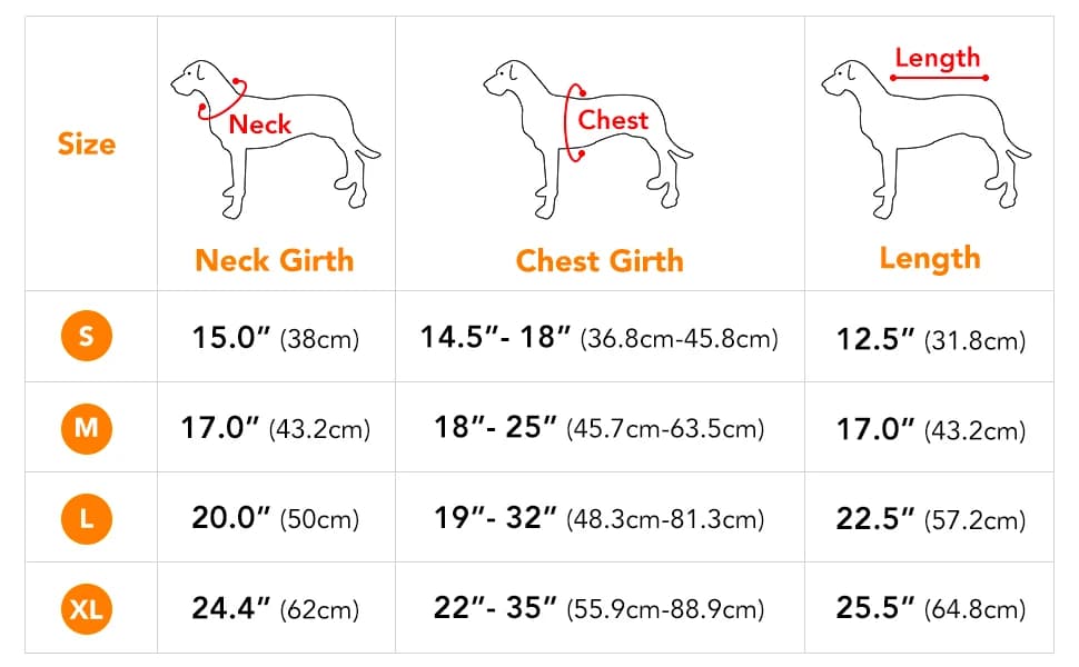Waterproof Dog Raincoats - Hooded Raincoats for Dogs — SIZE CHART for YOUR REFERENCE