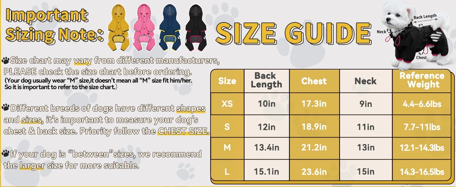 Dog Raincoat — Waterproof Dog Rain Jacket with Hood — Design for small and medium dogs