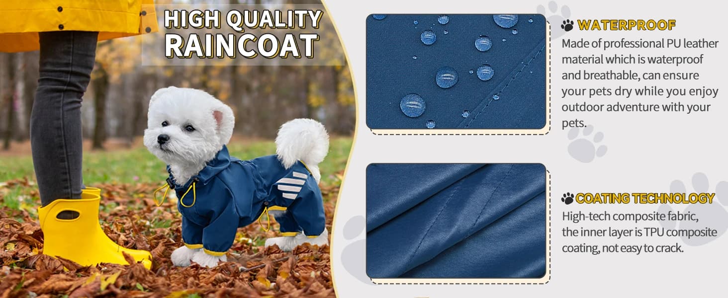 Dog Raincoat — Waterproof Dog Rain Jacket with Hood — High Quality Waterproof Raincoat -Full of Details