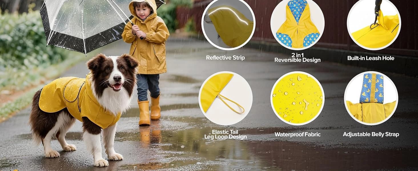 Dog Raincoat Waterproof Dog Rain Jacket for Small to 3X-Large Dogs — M — product details