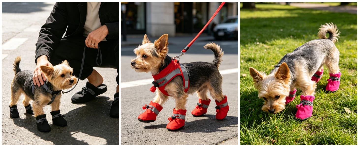 4 Pcs Dog Shoes, Soft Breathable Dog Boots with Adjustable Drawstring Non-Slip Sole Easy to Clean Dog Paw — product details