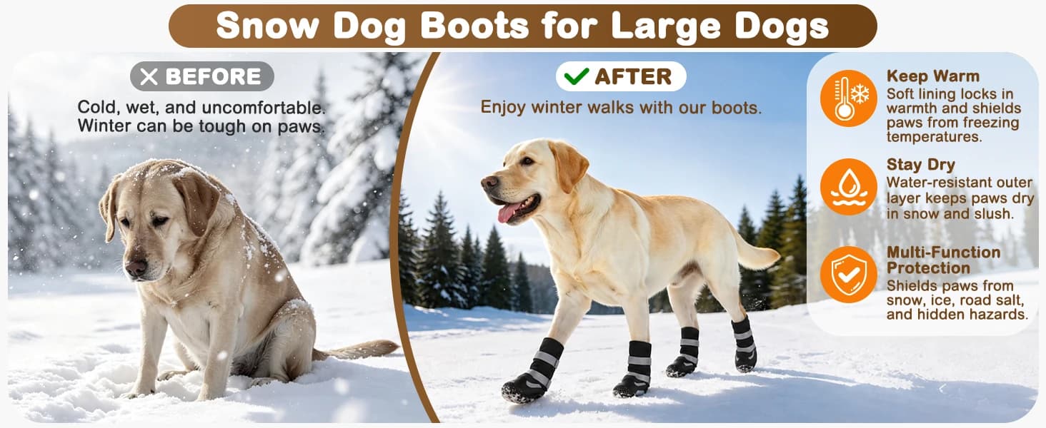 Dog Shoes for Winter Snow Waterproof Dog Boots with Fleece Lining — product details