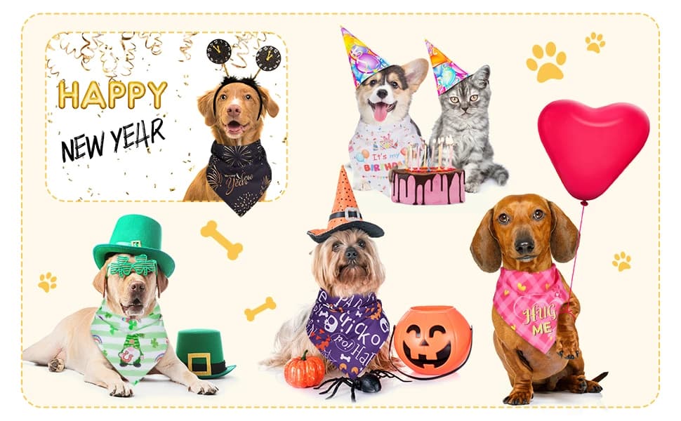 9 Pcs Holiday Dog Bandanas — Adjustable Washable Pet Scarves — product details
