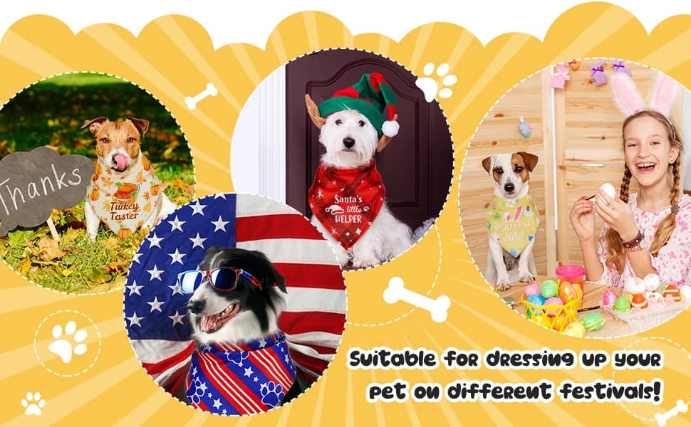 9 Pcs Holiday Dog Bandanas — Adjustable Washable Pet Scarves — product details