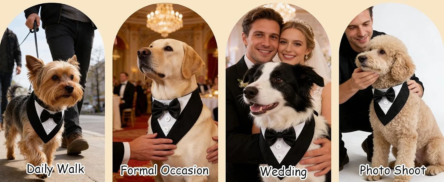 Dog Tuxedo Bandana — Wedding Birthday Dog Bow Tie — product details