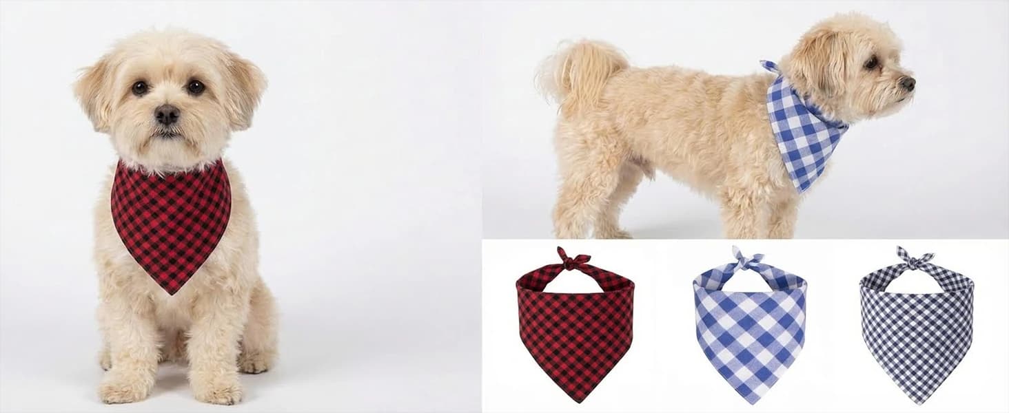 Cotton Linen Dog Bandana 1 Pack — Brown Khaki Gingham Dog Scarf — product details