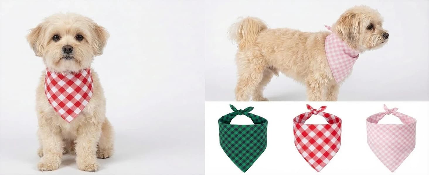 Cotton Linen Dog Bandana 1 Pack — Brown Khaki Gingham Dog Scarf — product details