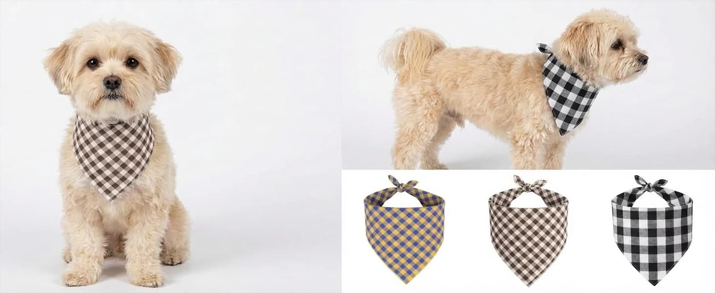 Cotton Linen Dog Bandana 1 Pack — Brown Khaki Gingham Dog Scarf — product details