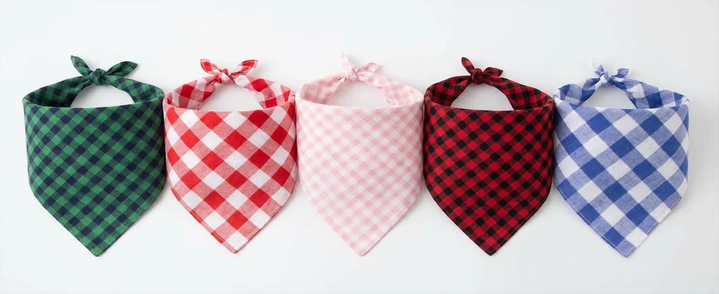 Cotton Linen Dog Bandana 1 Pack — Brown Khaki Gingham Dog Scarf — product details