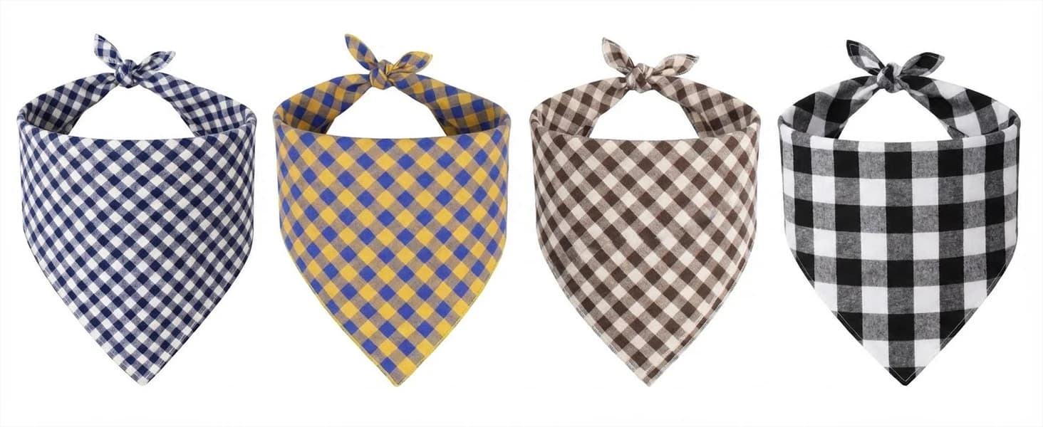 Cotton Linen Dog Bandana 1 Pack — Brown Khaki Gingham Dog Scarf — product details
