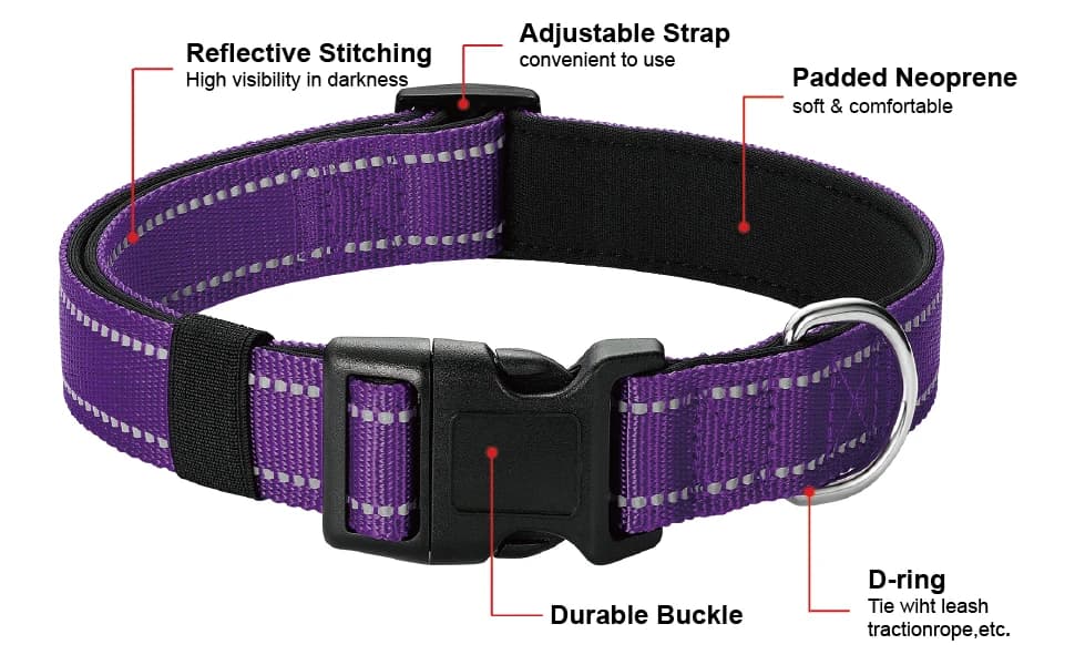Reflective Dog Collar — Adjustable Nylon for Medium Dogs — product details