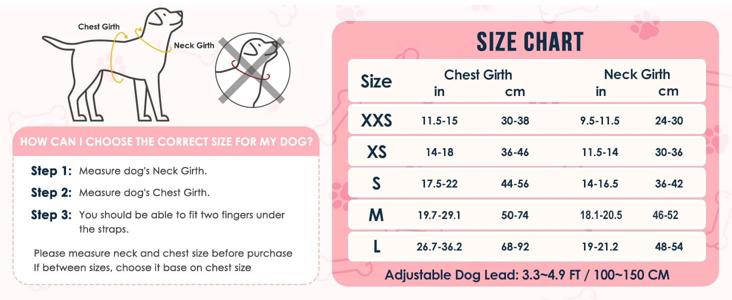 Small Dog Harness and Leash Set — SIZE CHART - If between sizes — choose it base on chest size!