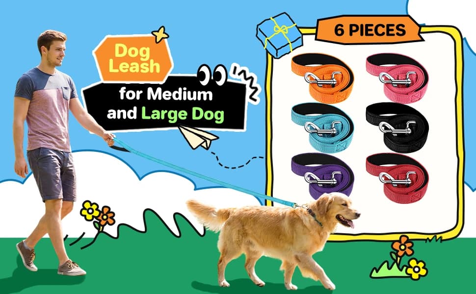 6 Pack Dog Leashes for Large Dogs — Reflective Nylon — product details