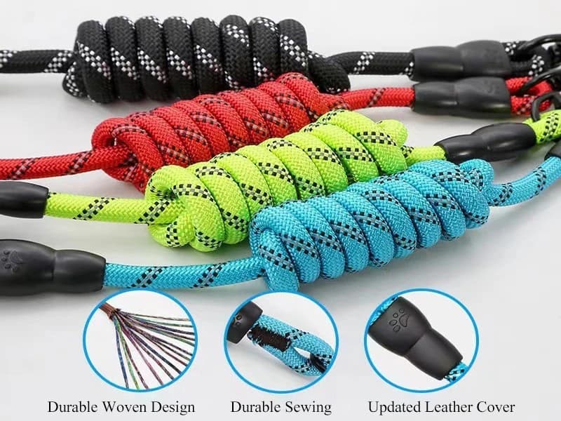 2 Pack Dog Leash — Heavy Duty Nylon Rope Pet Leashes — Heavy Duty-Comfortable Padded Handle-Reflective Dog Leash for Medium and Large Dogs