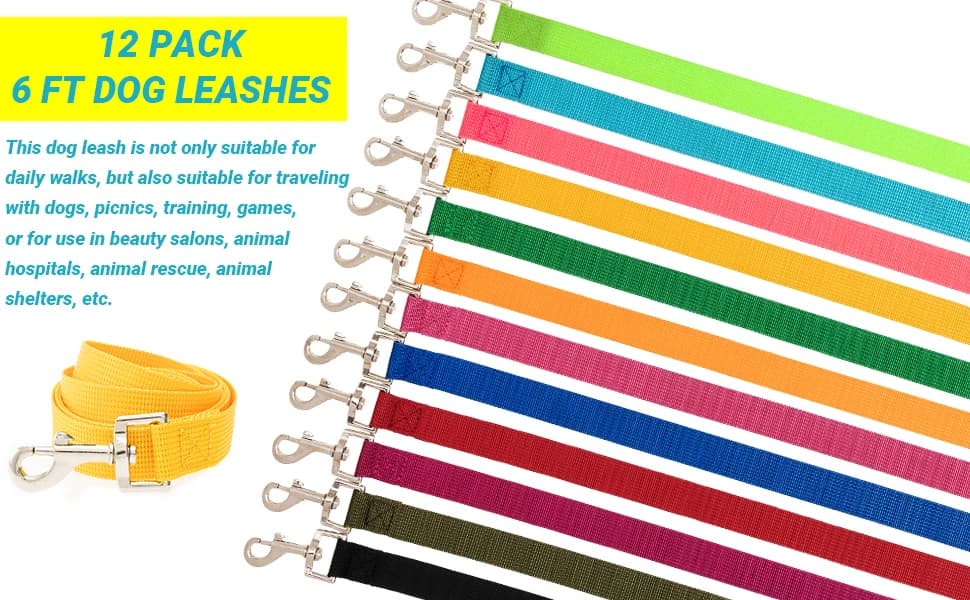12 Pack Bulk Dog Leashes — 6FT Pet Lead Leash with Swivel Hook — product details