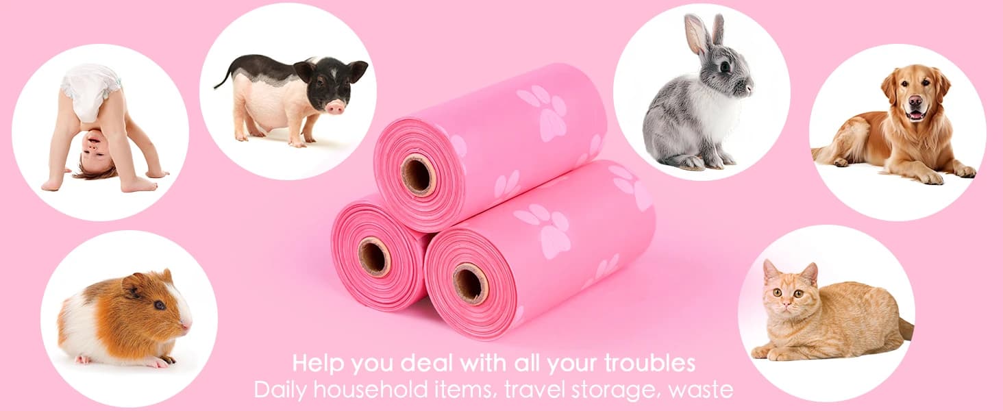 Poop Bags Rolls 256 Count - 9x13 Inches Pink Thickened Leakproof Lavender scent Poo Bags for Dogs — Pet Waste — product details