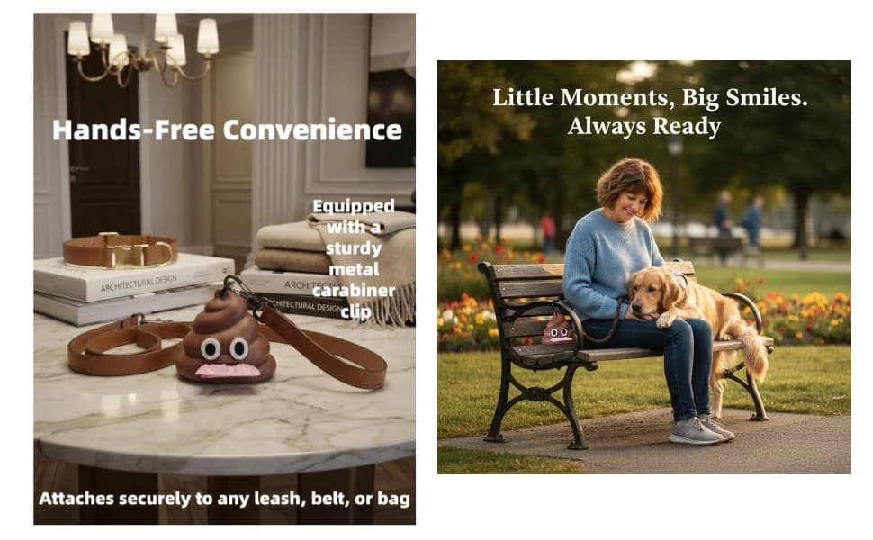 Dog Poop Bag Dispenser for Dog Leash — Poop Shape Sturdy Holder — Hands-Free Convenience