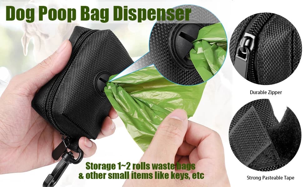 Dog Poop Bag Dispenser Holder — Soft Waste Bags Roll Holders Leash Clip Black — product details