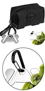 Dog Poop Bag Dispenser Holder — Soft Waste Bags Roll Holders Leash Clip Black — product details
