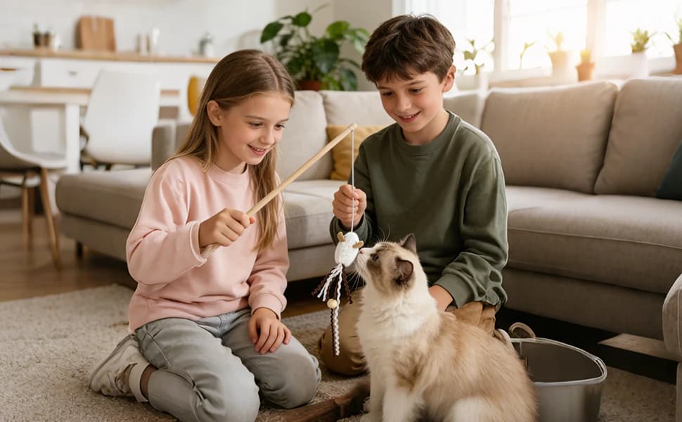 Cat Wand Toy Set — 2 PCS Interactive Cat Teaser Wands with Cute Bee & Mouse Designs — product details