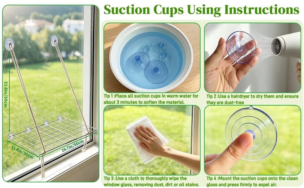 Cat Window Perch — Foldable Cat Hammock with Suction Cups — Space-Saving and Easy To Assemble