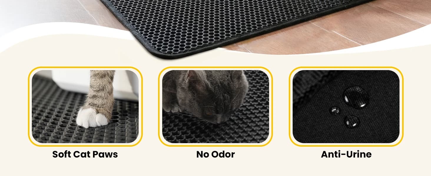 Cat Litter Mat Compact Size 23.6"x14.6" for Small Spaces — Upgrade Waterproof Leakproof Back Layer — product details