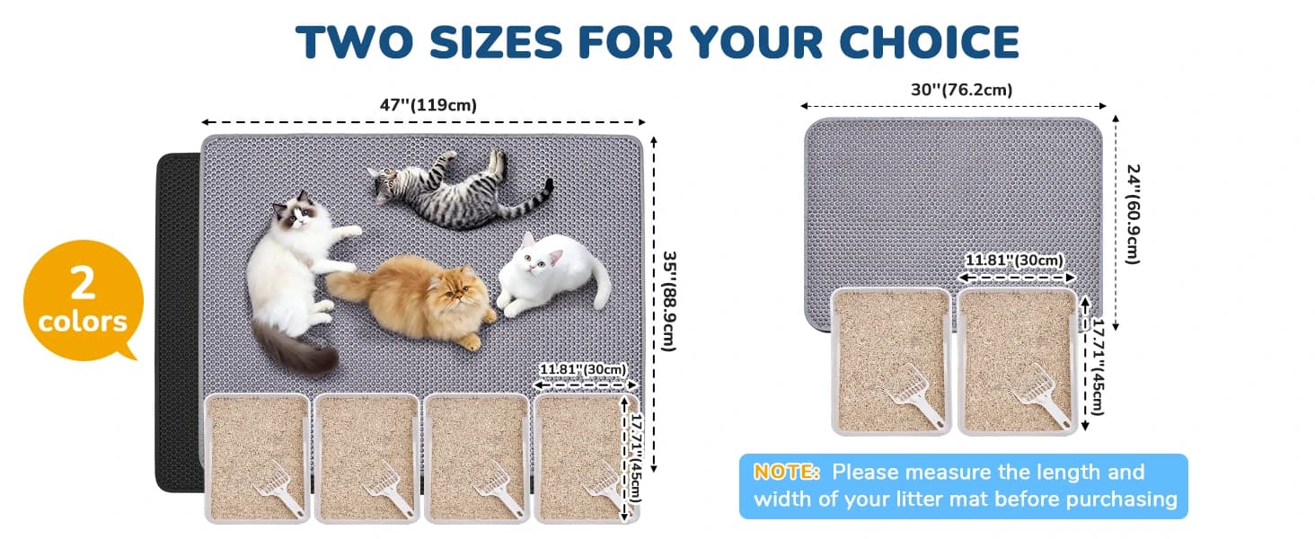 Cat Litter Mat 47" x 35" XL — Washable Urine-Proof Non-Slip Gray — product details