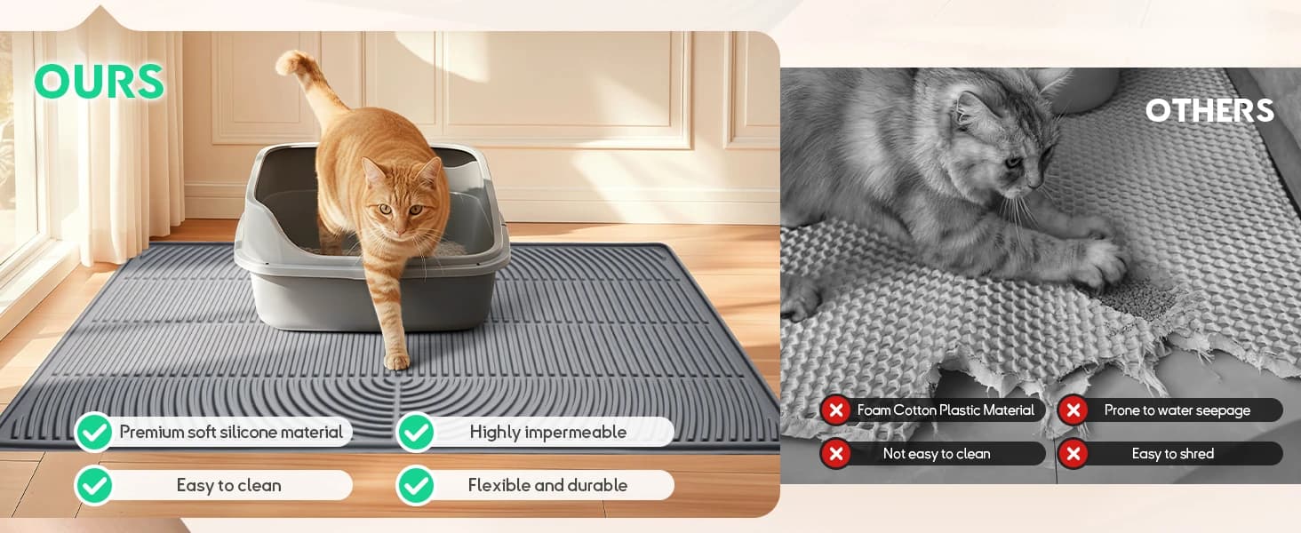 Cat Litter Mat — 40" x 28" Extra Large Silicone Waterproof Litter Trapping Mat for Scatter Control Soft on — product details