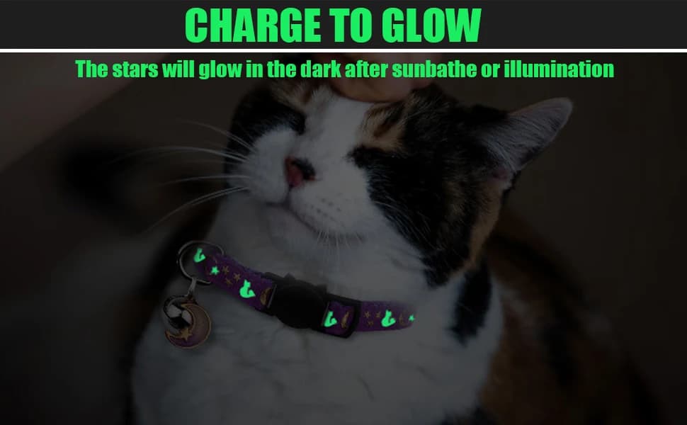2PCS Breakaway Cat Collars with Bell Moons Stars Cute Kitty Adjustable Safe Kitten Collars with Pendant Glow in — product details