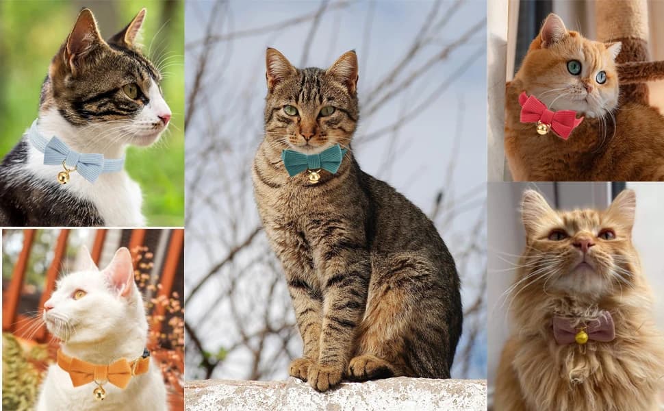 2 Pack Soft Corduroy Cat Collars with Bow Tie and Bell Adjustable Breakaway Kitten Bowtie Collar for Girl Boy Cats — product details