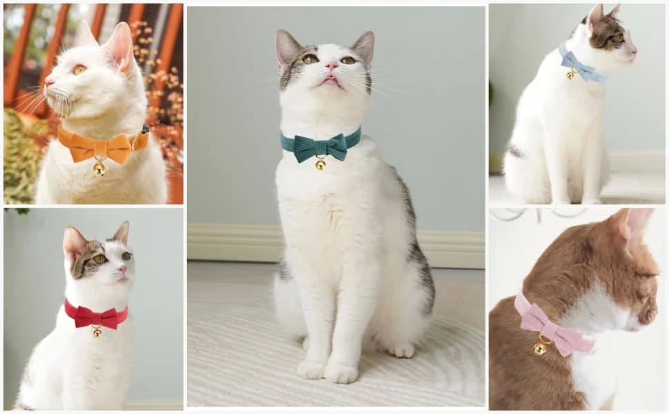 2 Pack Soft Corduroy Cat Collars with Bow Tie and Bell Adjustable Breakaway Kitten Bowtie Collar for Girl Boy Cats — product details